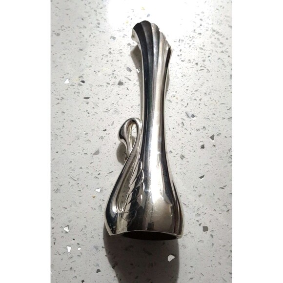 Vintage Silver Tone Swan Art Nouveau Style 7 inch Bud Vase Weighted Bottom - Picture 14 of 15